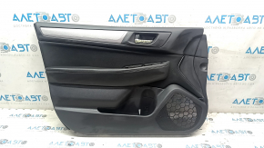 Обшивка двери карточка передняя левая Subaru Legacy 15-18 черн с черн вставкой ткань, подлокотник черн кожа, молдинг серый структура, царапины