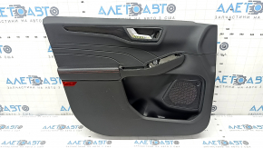 Обшивка двери карточка передняя левая Ford Escape MK4 23-26 черная, St-line, с ручкой, подлокотник кожа черная с красной строчкой, молдинг черный глянец под карбон, царапины, вмятина