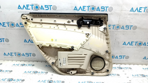 Обшивка двери карточка задняя правая VW Passat b7 12-15 USA беж с беж вставкой кожа, подлокотник беж кожа, молдинг серый глянец, вмятины