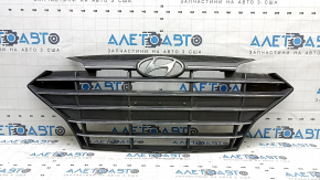 Решітка радіатора grill у зборі Hyundai Elantra AD 19-20 з емблемою без радару, пісок, подряпини.