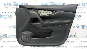 Обшивка двери карточка передняя правая Nissan Rogue 17-20 черная, подлокотник кожа черная, с накладкой, вмятины