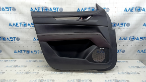 Обшивка дверей картка передня ліва Mazda CX-5 17-23 чорна, підлокітник шкіра коричнева, накладка з хром молдингом під дерево, BOSE, подряпини