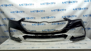 Бампер передний голый Hyundai Santa FE Sport 17-18 рест верхняя часть USA, черный, сломан, после ремонта, сломаны крепления, прижат