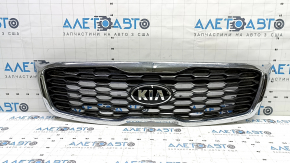 Решітка радіатора grill Kia Sorento 19-20 з емблемою, чорна з хром обрамленням, пісок, подряпини