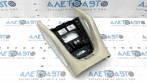 Накладка центральной консоли верхняя Mercedes W167 GLE 350 450 20-23 кожа бежевая с хром, с подсветкой, потерта, под чистку, царапины
