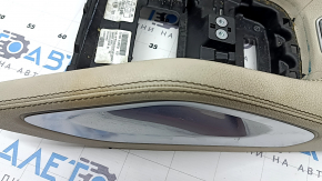 Накладка центральной консоли верхняя Mercedes W167 GLE 350 450 20-25 кожа бежевая с хром, с подсветкой, потерта, под чистку, царапины