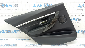 Обшивка двери карточка задняя левая в сборе BMW 3 F30 12-18 черная, подлокотник и вставка кожа черная, серая строчка, хром молдинг, накладка под темное дерево, с подсветкой