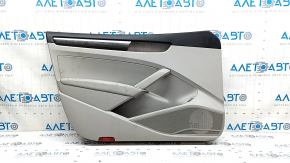 Обшивка дверей картка передня ліва VW Passat b8 16-19 USA сіра, підлокітник шкіра сірий, молдинг під темне дерево, під хімчистку, тріщина у кріпленні 