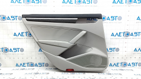 Обшивка двери карточка задняя левая VW Passat b8 16-19 USA серая, подлокотник кожа серый, молдинг под темное дерево, под химчистку