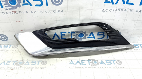Грати переднього бампера ліва Ford Fusion mk5 17-18 під птф LED глянець, з хром молдингом, пісок