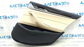 Обшивка дверей картка задня права BMW 5 G30 17-23 шкіра бежева canberra beige, вставка під темне дерево, підлокітник бежева шкіра, з ручкою, подряпини, під чищення
