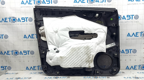 Обшивка двери карточка передняя правая Ford Escape MK3 17-19 рест, черная, подлокотник кожа черный, с хром ручкой, царапины, вмятина