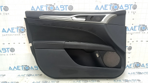 Обшивка двери карточка передняя левая Ford Fusion mk5 17-20 черная с черной вставкой, ткань, подлокотник кожа, молдинг серый, с ручкой, царапины