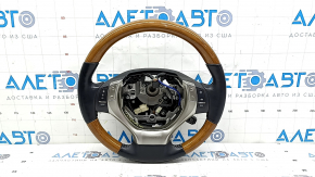 Руль в сборе Lexus ES300h ES350 13-16 дорест, кожа черная светлое дерево, с подогревом, с кнопками и круизом, потерт, царапины