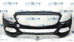 Бампер передній голий Mercedes C-class W205 300/350e/350h/400 15-18 без парктроників, чорний, роблений, зламані кріплення, подряпини, вм'ятини, тріщина