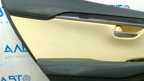 Обшивка дверей картка задня ліва Lexus NX200t NX300h 15-17 чорна з бежевою вставкою, підлокітник чорний шкіра, накладка під дерево, під чистку, подряпини, вм'ятина