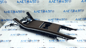 Накладка центральної консолі верхня Tesla Model X 22-26 під дерево, з підсклянниками, з кишенею, хром молдинг, подряпини, під чищення