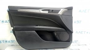 Обшивка двери карточка передняя левая Ford Fusion mk5 17-20 черн с черной вставкой ткань, подлокотник черная кожа, молдинг серый, царапины, с ручкой