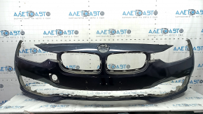 Бампер передний голый BMW 3 F30 16-18 Basis, черный, не заводские отверстия, сломано крепление, царапины, вмятины, тычки