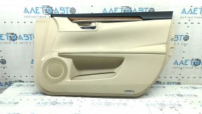 Обшивка двери карточка передняя правая Lexus ES300h ES350 13-15 бежевая с бежевой вставкой кожа, подлокотник беж кожа, молдинг под дерево глянец, с ручкой, царапины