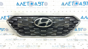 Решітка радіатора grill у зборі Hyundai Ioniq 20-22 HEV, PHEV з емблемою під радар, пісок, не заводський отвір, здувся хром