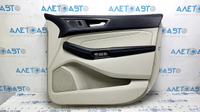 Обшивка дверей картка передня права Ford Edge 19-24 сіра з чорним Bang & olufsen, підлокітник шкіра чорна, вставка сіра шкіра, з ручкою, тички