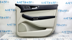 Обшивка дверей картка передня права Ford Edge 19-24 сіра з чорним Bang & olufsen, підлокітник шкіра чорна, вставка сіра шкіра, з ручкою, подряпини
