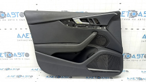 Обшивка двери карточка передняя левая Audi A4 B9 17-19 черная, черный подлокотник кожа, вставка черная кожа, под память сидений, Bang and Olufsen, под химчистку, облезло покрытие ручки