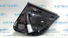 Обшивка дверей картка ззаду ліва Audi A4 B8 13-16 чорна, з чорною вставкою шкіра, підлокітник чорна шкіра, молдинг під темне дерево, з ручкою, вм'ятина, подряпини, надламані кріплення
