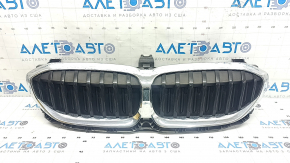 Решетка радиатора grill в сборе BMW 3 G20 19-22 с жалюзи, хром, без камеры, песок
