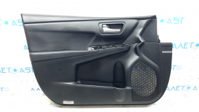 Обшивка двери карточка передняя левая Toyota Camry v55 15-17 usa, кожа черная, подлокотник черный кожа, вставка черная кожа, с ручкой, царапины
