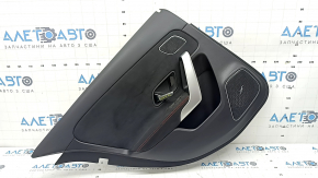Обшивка дверей картка задня ліва Mercedes A-class V177 19-22 чорна, вставка чорна алькантара з червоним рядком, молдинг срібло, Burmester, з ручкою, під чистку