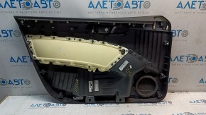 Обшивка двери карточка передняя правая VW Passat b7 12-15 USA черная с черной вставкой кожа, подлокотник кожа, молдинг серый глянец, с ручкой, примята, нет фрагмента, трещины