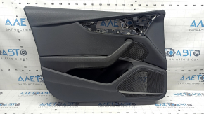 Обшивка двери карточка передняя левая Audi A4 B9 17-19 черная, черный подлокотник кожа, вставка черная кожа, Bang and Olufsen, царапины, под чистку
