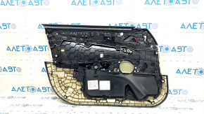 Обшивка дверей картка передня права BMW 5 G30 17-22 чорна, бежева шкіра elfenbein-weiss, вставка під темне дерево, хром, підлокітник бежева шкіра, з підсвічуванням, з сіткою під динамік, з ручкою