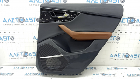 Обшивка дверей картка задня права Audi Q8 19-26 чорна шкіра без шторки, Bang and Olufsen, підлокітник шкіра коричнева, з накладкою під динамік, з підсвічуванням, з ручкою і попільницею