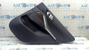 Обшивка двери карточка задняя правая BMW X5 G05 19-22 кожа черная без шторки, вставка под дерево Fineline Stripe, подлокотник кожа черная, с ручкой и накладками, вмятина, царапины