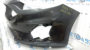 Бампер передний голый Ford Fusion mk5 19-20 без парктроников и буксировочного крюка, графит, прижат, царапины, сломано крепление, нештатные отверстия