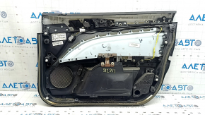 Обшивка дверей картка передня ліва Ford Fusion mk5 17-20 titanium, шкіра чорна, з підсвічуванням, підлокітник шкіра чорна, хром молдинг, з ручкою, подряпини, тичка, тріщина