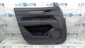 Обшивка дверей картка передня ліва Mazda CX-5 17-23 чорна, з чорною вставкою шкіра, підлокітник чорний шкіра, молдинг під темно-сіре дерево, під хімчистку, подряпини