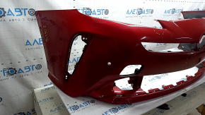 Бампер передний голый Toyota Prius 50 19-22 под парктроники и PMA, красный, незаводские отверстия, сколы, царапины, прижат