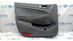 Обшивка двери карточка передняя левая Hyundai Tucson 19-21 черная, вставка черная, подлокотник кожа черная, с ручкой, царапины