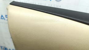 Обшивка двери карточка передняя левая Lexus RX350 RX450h 13-15 бежевая с бежевой вставкой кожа, подлокотник бежевая кожа, с ручкой, без пищалки, под чистку, царапины, надрывы, примята