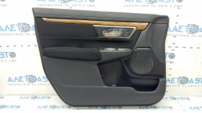 Обшивка дверей картка передня ліва Honda CRV 17-22 чорна, підлокітник чорна тканина, вставка чорна тканина, молдинг під дерево світле, під пам'ять, під чищення, подряпини, потертість