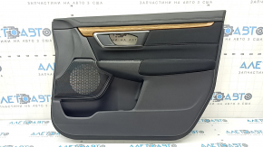 Обшивка дверей картка передня права Honda CRV 17-22 чорна, підлокітник чорна тканина, вставка чорна тканина, молдинг під дерево світле, під чистку, потерта