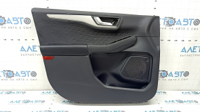 Обшивка двери карточка передняя левая Ford Escape MK4 20-22 черная с черной вставкой пластик, подлокотник черная кожа, с ручкой, царапины, вмятины
