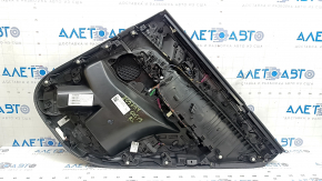 Обшивка дверей картка задня ліва BMW X5 G05 19-22 шкіра чорна без шторки, вставка під дерево Fineline Stripe, підлокітник шкіра чорна, з ручкою та накладками, вм'ятини, надрив