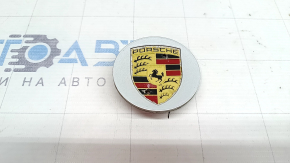 Центральний ковпачок на диск Porsche Macan 15-26 кольорова емблема під R18, 64.5/46.5мм, срібло, корозія