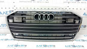 Решетка радиатора в сборе Audi A6 C8 19-23 под парктроники и радар, черный мат с хромом, с эмблемой quattro, обрамлением радара, песок