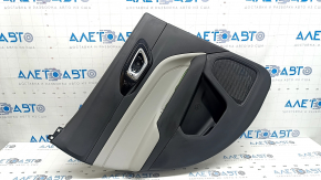Обшивка двери карточка задняя левая Jeep Compass 22-26 черная, подлокотник кожа серая с коричневой строчкой, с ручкой, царапины